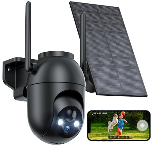 Security Camera Outdoor Wireless Solar: Camera House Security 360° PTZ Battery Operated CCTV Camera Pir Motion Detection 2-Way Audio Colorful Night Vision IP65 Weatherproof