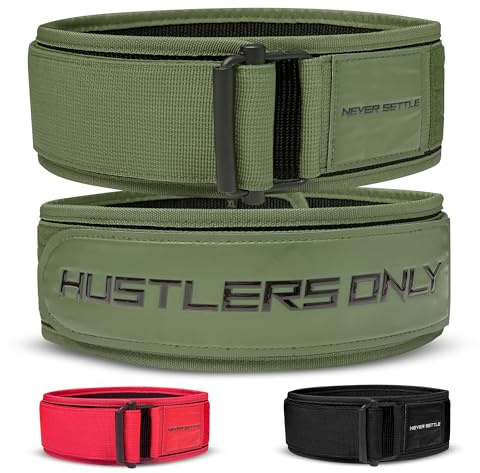 Hustlers endast tyngdlyftningsbälte med snabblåsning för bodybuilding, powerlifting, crosstraining och ryggstödsbält med justerbart metallspänne för män och kvinnor (grön, L)