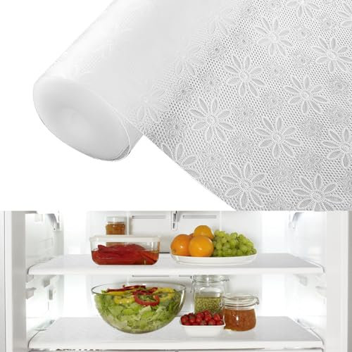 30 x 300 cm Antibakterielle Kühlschrankmatten, Kühlschrank Matten Entziehen Feuchtigkeit rutschfest Waschbar DIY Zuschneidbar Matte Kühlschran für Küche Schublade Schrank (Blümchen 30 * 300cm)