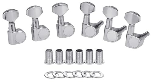 KAISH 6 Inline Guitar 2 Pin Tuners Tuning Keys Pegs Dual Pin Tuning Machine Heads for Squier Strat/Tele/Ibanez/Yamaha/Import Style Guitars Mini Contemporary Button Chrome