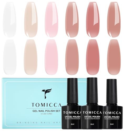 TOMICCA UV Nagellack Set, 6 Farben Transparent Rosa Gel Nagellack, Natur Gellack Soak-Off UV LED Manicure Gel Lacquer Varnish für Nagelstudio DIY Home, 8ml