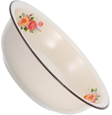 Garneck Bol à Mélanger Vintage en Émail, Bassine Cuisine Grosse Capacité 30cm, Beige, pour Pétrir la Pâte et Rincer Fruits et Légumes
