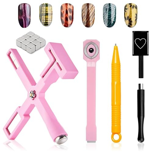 WishesMar Set de 6 Palos Imán Magnético Multifunción Stick para Polvo de Esmalte de Uñas Efecto ojo de Gato - Efecto de Ojo de Gato DIY Nail Art Herramientas para 3D Esmalte de Ojos de Gato