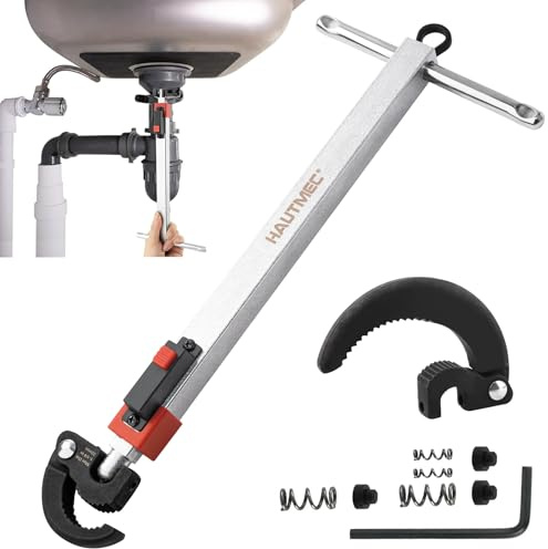 HAUTMEC 280-460mm(11-18) Telescoping Basin Wrench, Sink Faucet Wrench for Tight Spaces with Replaceable Jaws Capacity 32-64mm(1-1/4''to 2-1/2), Plumbing Wrenches Tools for Faucet Hex Nuts under Sink