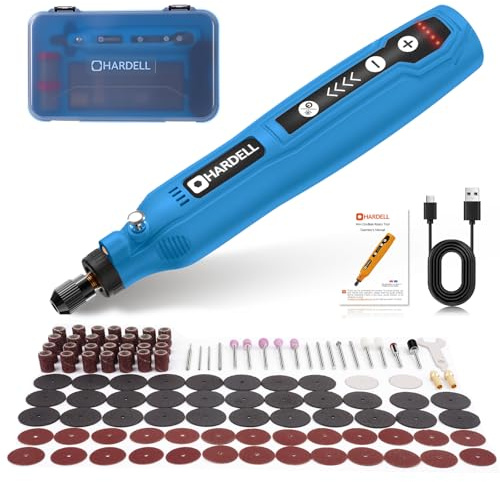 HARDELL Mini herramienta giratoria inalámbrica, kit de herramientas rotativas recargables de 5 velocidades de 3.7 V con 129 accesorios, herramienta multiusos de carga USB para lijar, pulir, perforar