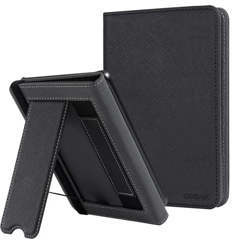 CoBak Fodral med Stöd för 6-tums Kindle 2024 och 2022 Utgåvor (11:e generationen) – PU-Läder Smartfodral med Automatisk Sömn/Väckning & Handrem, Premium Skyddsfodral för Kindle Basic, Svart