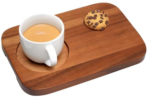Tea And Biscuit Tray | Wooden Tea and Biscuits Board | Serving Tray with A Separate Cup Space | Easy to Clean Coffee and Cake Board | Christmas, Birthday Gift for Tea Lovers (Acacia Wood)