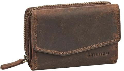 STILORD Carina Stylishes Portemonnaie Damen Leder Mittel-Groß - Echtleder Geldbörse mit RFID Schutz - Damengeldbörse Retro Lederbörse Trifold Brieftasche in Geschenkbox Farbe:Kreta - braun