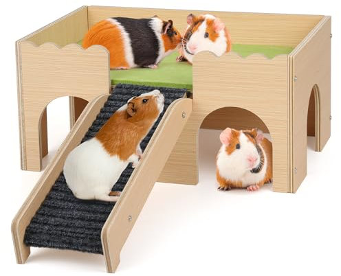 PESNLO Mehrstöckiges Meerschweinchen Versteck mit Treppe und Matten – Extra Groß Meerschweinchen Schloss Abnehmbare Verstecke für Hamster, Kaninchen & Chinchillas，Abnehmbares Haus (Grün)