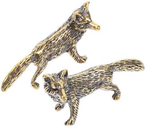 GRIRIW 2stücke Vintage Fuchs Statue Messing Tierornament Deko Fuchsfiguren Für Zuhause Schreibtisch Nachttisch Wohnaccessoires Tierfigur Fuchs Skulptur Handwerk