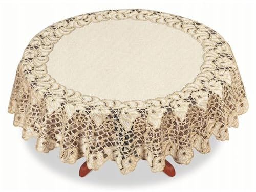 Home Dekorator Tischdecke Rund 120 cm | Tischdeckchen aus Spitzenstoff | Tischdecke Spitze Vintage in Cremefarben | Frühlingstischdecke für Esszimmer und Wohnzimmer | Tischtuch