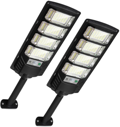 TINSUM Lampione Stradale Solare Integrato 2 Pezzi, 2000 Lumen IP65 192LED con Sensore Crepuscolare sensore di movimento e crepuscolare luce bianoc freddo 6500k Illuminazione esterno Giardino Cortile