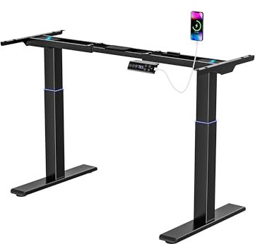 E.For.U® Höhenverstellbarer Schreibtisch Gestell Elektrisch - Tischgestell stufenlos mit 3 Speicher-Steuerung, Computertisch Gestell mit 2 Motoren, Schwarz