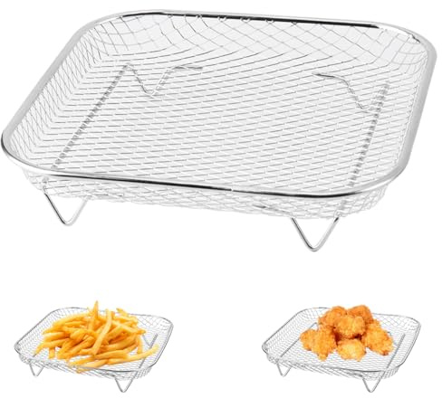8 Pulgadas Acero Inoxidable Air Fryer Rack, 20 X 20 X 4 cm Apilable Rejilla para Freidora de Aire, Multiusos, Adecuado para Freidoras de Aire con una Capacidad Superior a 5,5 L