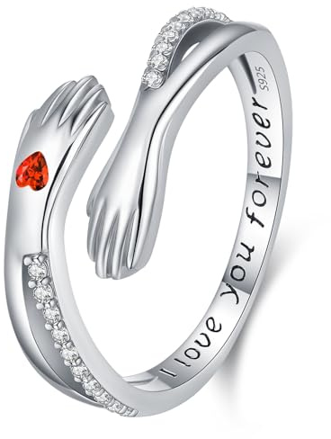 Umarme Ring, Damen Juli Geburtsstein Umarmungenring 925 Sterling Silber Verstellbarer Hände Rings und offenen Schmuck, Geschenke für Mütter, Schwestern und lieben