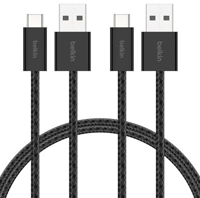 Belkin 2er-Pack geflochtenes USB-A auf USB-C Ladekabel, 1,5 m, 15W, biegsames, flexibles Schnellladekabel, USB-C kabel für iPhone 16 und 15, Galaxy S25, Pixel 9, iPad Pro usw. – Schwarz