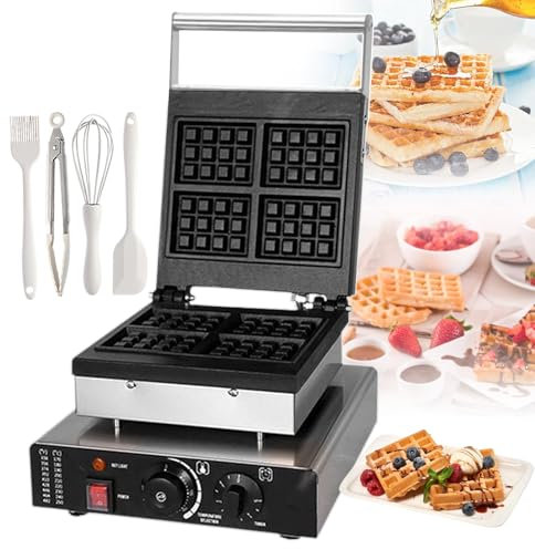 pealiritansemen Gaufrier Double Face Professionnel - Gaufrier Électrique | Minuterie Réglable Et Température Réglable De 50 À 300 °C, pour Restaurants, Boulangeries Et Petits Déjeuners,4-Slice
