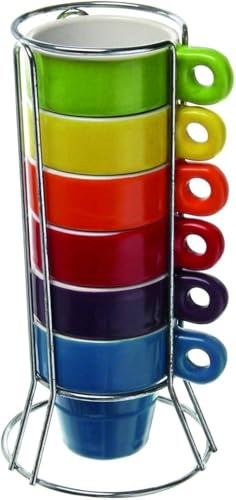 Cool Products Juego de 6 tazas apilables de café espresso, con soporte de metal, multicolor