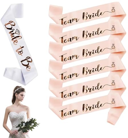 7 Stück JGA Schärpe Set,Bride to be Schärpe,Team Bride Schärpes,Schärpen Junggesellinnenabschied,JGA Frauen Schärpen,Brides to be Deko und Brautjungfer,für Bachelorette Party,Brautparty Hochzeit