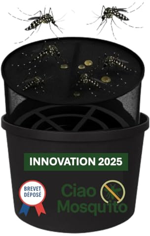 Ciao Mosquito® – Piège larves moustique tigre breveté | Innovation 2025 sans insecticide | Zéro odeur, zéro chimie | Seau + filet + flotteur | Jardin, terrasse, balcon, potager, enfants, animaux