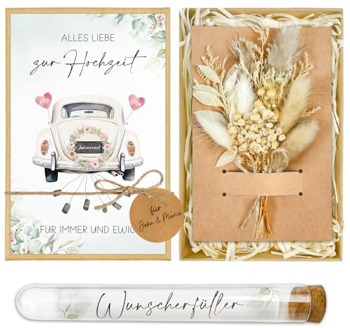 Hochzeitsgeschenke für Brautpaar, Geldgeschenk Hochzeit Verpackung, Hochzeitsgeschenk Geschenkbox mit Getrocknete Blumen Hochzeitskarte Reagenzglas, Geschenk Hochzeit Verlobung Hochzeitstag