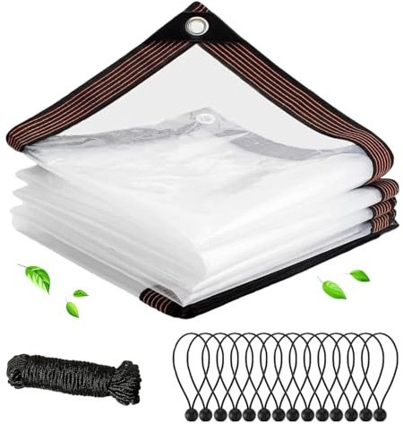Exquilnova 2 teloni trasparenti da 1 m, con occhielli, parapioggia, impermeabile, trasparente, con tendicavo, per esterni, terrazza, giardino, balcone, campeggio, pollaio