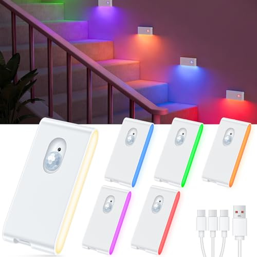 WILLED RGB & Warmweiß Nachtlicht Mit Bewegungsmelder, Aufladbar Treppenbeleuchtung, bewegungsmelder Innenlicht mit 2 Modi, Nachtlicht Kinder für Treppe, Schlafzimmer, Flur, Küche, Badezimmer