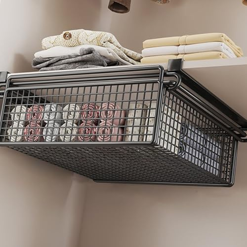 Thewasc Panier coulissant pour vêtements, bac d'organisation d'armoire, tiroir suspendu coulissant sous étagère, panier de rangement multifonctionnel en fer, séparateur d'étagère de placard