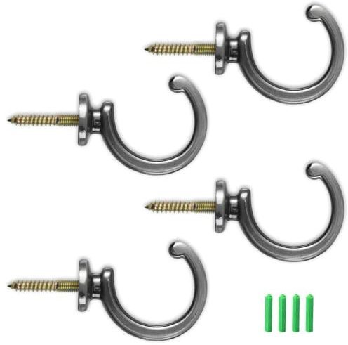 AMONENZ 4 Stück Schwarz Raffhalter, Vorhang Halter | Zinklegierung Gardinenhalter Wand, mit Dübel, für Badezimmergardinen, Kleidung, Hüte