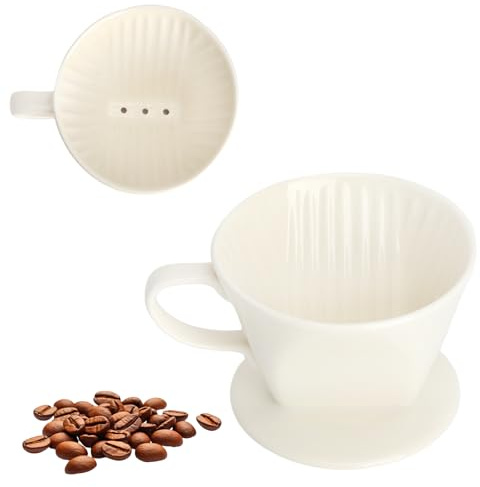 XRVRILE Kaffefilter i porslin, storlek 2 för 2 till 4 koppar kaffe, permanent keramiskt kaffefilter porslin, kaffefilterhållare, återanvändbar kaffefilter, kaffesil för hem, café, restaurang