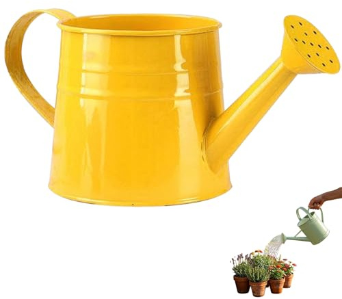 Annaffiatoio da giardino in metallo da 1 l, con beccuccio lungo, piccolo annaffiatoio per interni ed esterni, per piante, prato, giardino, in latta resistente (giallo)