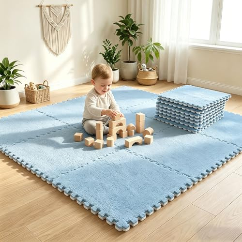12 stycken sammankopplade plyschpusselmattor, 30 x 30 cm skum pusselmattor golv, pusselmatta baby, matta kakel skum golvmatta, vardagsrum sovrum matta kakel, himmelsblå