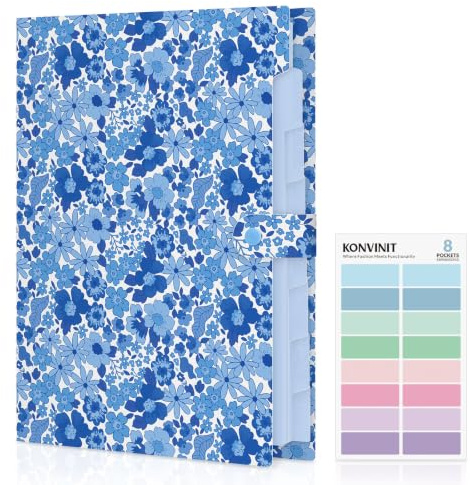 KONVINIT Dokumentenmappe A4 Fächermappe A4 Dokumententasche mit 8 Fächer Mappe Mit Fächern,Ordnungsmappe Mappen, Document Folder aus Kunststoff gefertigt, robust und wasserdicht Ordner mit Moti,Blau
