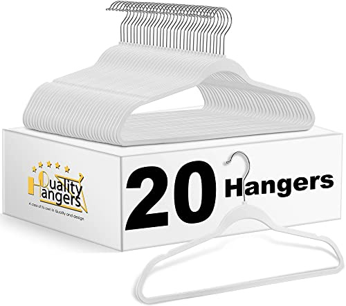 Quality Hangers 20 Pack Non-Velvet Plastic Hangers for Clothes - Heavy Duty Coat Hanger Set - Space-Saving Closet with Chrome Swivel Hook, Functional Non-Flocked Hangers - Cream White