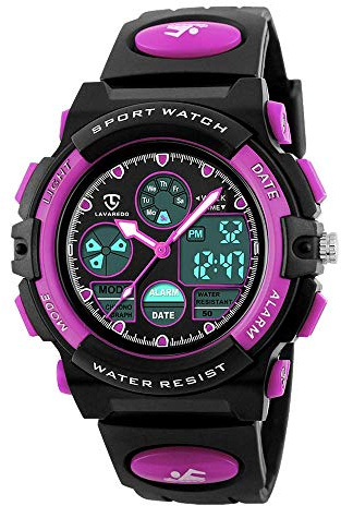 aswan watch Reloj Deportivos para Niños y Niña Resistente al Agua Digital Analógico Militares Impermeable Relojes Niño Morado