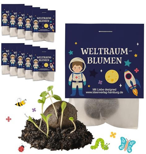10x Weltraum Samenbomben als Mitgebsel Kindergeburtstag Jungen 4 bis 8 Jahre zum Weltraum Geburtstag - Blumensamen Mitbringsel Kindergeburtstag Gastgeschenke & kleine Geschenke für Kinder