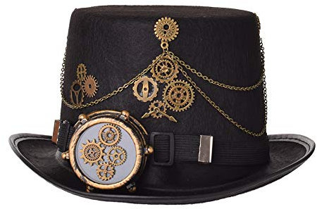COSDREAMER Steampunk Top Hüte Goggle Gear Hut für Damen und Herren Gr. large, Schwarz (60cm, Schwarz)