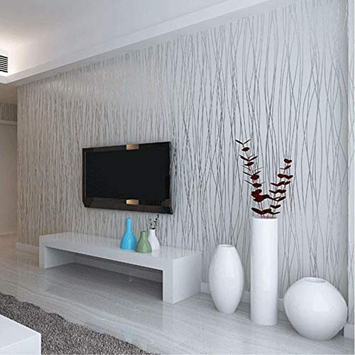 Xcstdjx Vlies Dünne Beflockung Vertikale Streifen Tapete Für Wohnzimmer Sofa Hintergrund Grau Silber Wohnkultur Tapete,350(W)*256(H) Cm