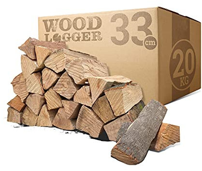 Woodlogger 20 KG Brennholz aus Buche I trockenes Kaminholz I ofenfertiges Feuerholz I reines Buchenholz I Holz für Kaminofen, Lagerfeuer, Feuerschalen, Ofen I Grillholz (Holz-Scheitlänge: 33 cm)