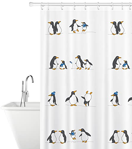 Tatkraft Penguins Duschvorhang Textil aus Polyester, Wasserabweisend und Waschbar, Badvorhang mit 12 Vorhangringe, 180x180cm