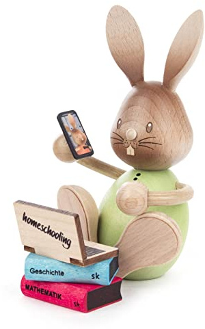 Rudolphs Schatzkiste Osterhase Stupsi Homeschooling mit Laptop-Sonderedition 2021-7x12,5x10cm NEU Hase Holzhase Osterdeko Osterfigur Erzgebirge