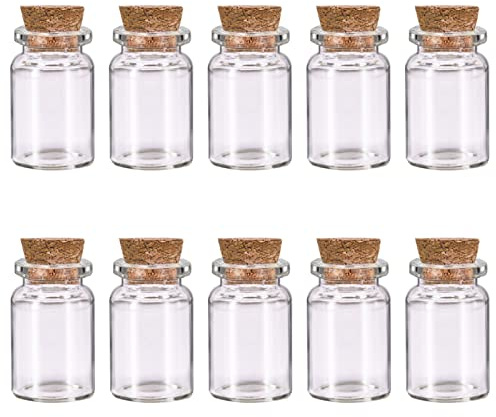 Lot de 10 petites bouteilles en verre avec couvercles en liège, mini bouteilles en verre avec bouchons vides, petits flacons de message, décoration, fête de mariage