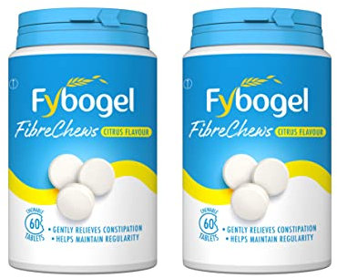 Fybogel Fibre Chews Citrus Flavour, 120 Count (2 Packs of 60) - Relieves Constipation, Supports Digestive Health, Promotes Regularity, Convenient and Tasty Daily Supplement