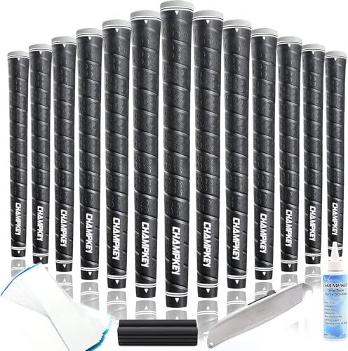 CHAMPKEY WRAP-Y Rubber Golf Grips 13 Pack Come with All Repair Kits - High Feedback and Traction Golf Club Grips(Midsize, Black)