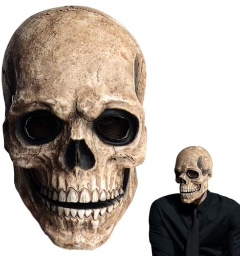 Dlishka Halloween Masks Men Scary,Creepy Full Head Skull Mask With Moving Jaw,Adult Entire Head Realistic Latex Helmet,Scary Standable Skeleton Headgear. (Hardboard white)
