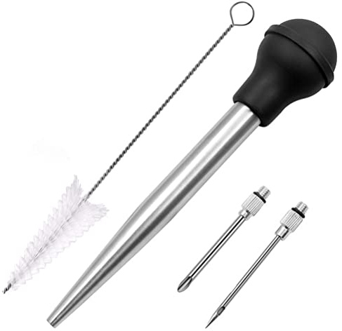 Kitchen Stainless Steel Turkey Baster for Cooking- Food Grade Metal Turkey Baster Syringe with Silicone Suction Bulb