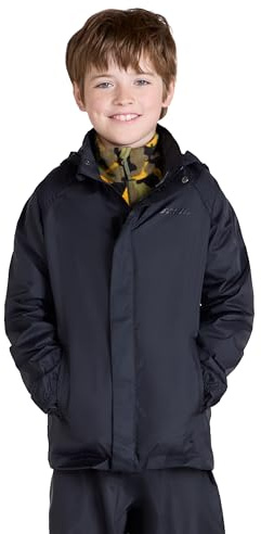 Mountain Warehouse Pakka Kids Waterproof Jacket - Wind Resistant, Lightweight,Breathable Rain Coat for Girls & Boys, Packaway Bag - For Rain, Spring Summer Black Kids Size 7-8 Years