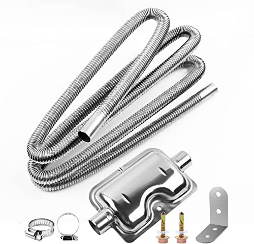 MaxEarn 300cm Exhaust Hose for Generator with Muffler, Car Stainless Steel Air Diesel Heater Exhaust Pipe with 2 Clamps, Auto Parking Auxiliary Heater Accessories for Diesel Gas Vent Hose Heating