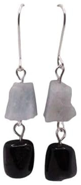 Ohrhänger TOORES Rohsteine - 925 Silber (Aquamarin und schwarzer Turmalin)