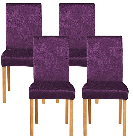 MOTTDAM Stretch Stuhlhussen für Esszimmer,Universal Stretch Stuhlhussen,Elastische Hussen Stuhlbezug,Waschbarer Samt Stuhlbezüge für Bezug Küche Bankett Familie Hochzeit Party (Lila,4PCS)